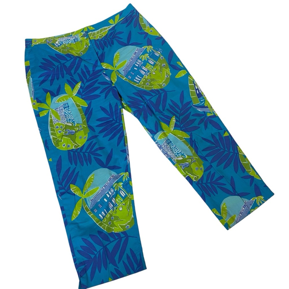 LILLY PULITZER VTG ESTATE GUITAR PLAYING FROG TROPICAL PALM CROP CAPRI 8 Petite